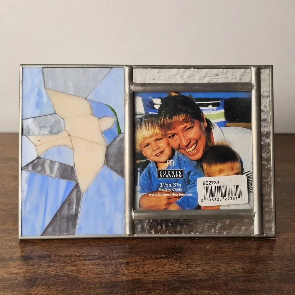 Burnes of Boston Stained Glass Dove Photo Frame Blue White 7x5 Metal Frame